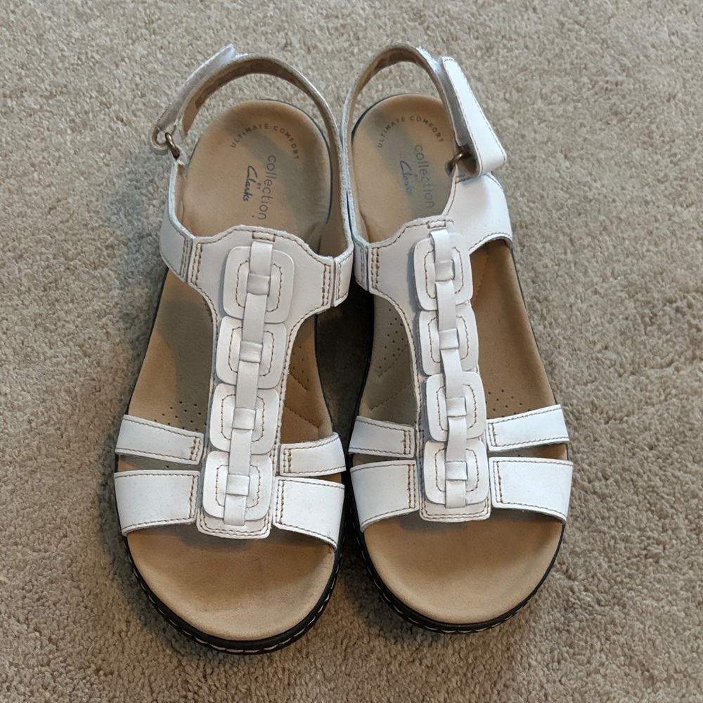 Clarks Women's White Leather Sandals